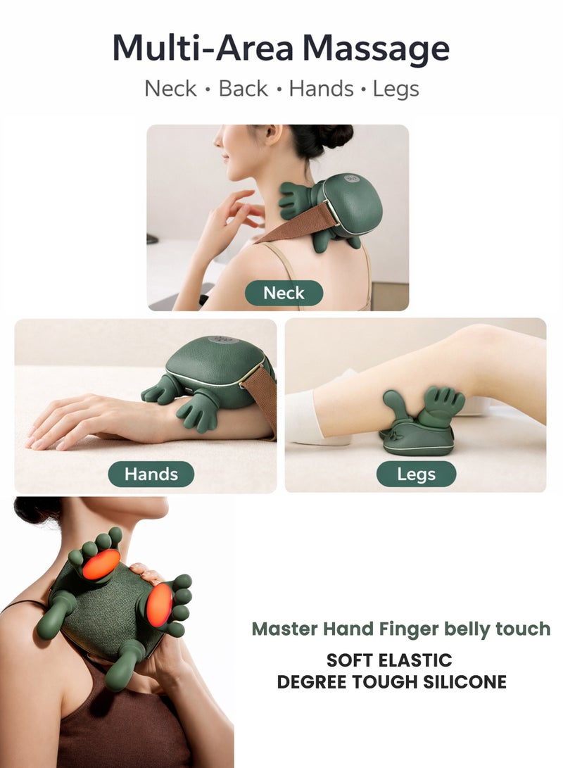 DBLEW Massager Neck and Shoulder Massager 4D Deep Kneading With Dual Heat Cordless Rechargeable Soft Silicone Heads For Back Arms Legs Calves Olive Green - Image 2